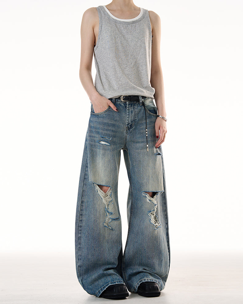 MADWITCH LOOSE RIPPED JEANS #G6683