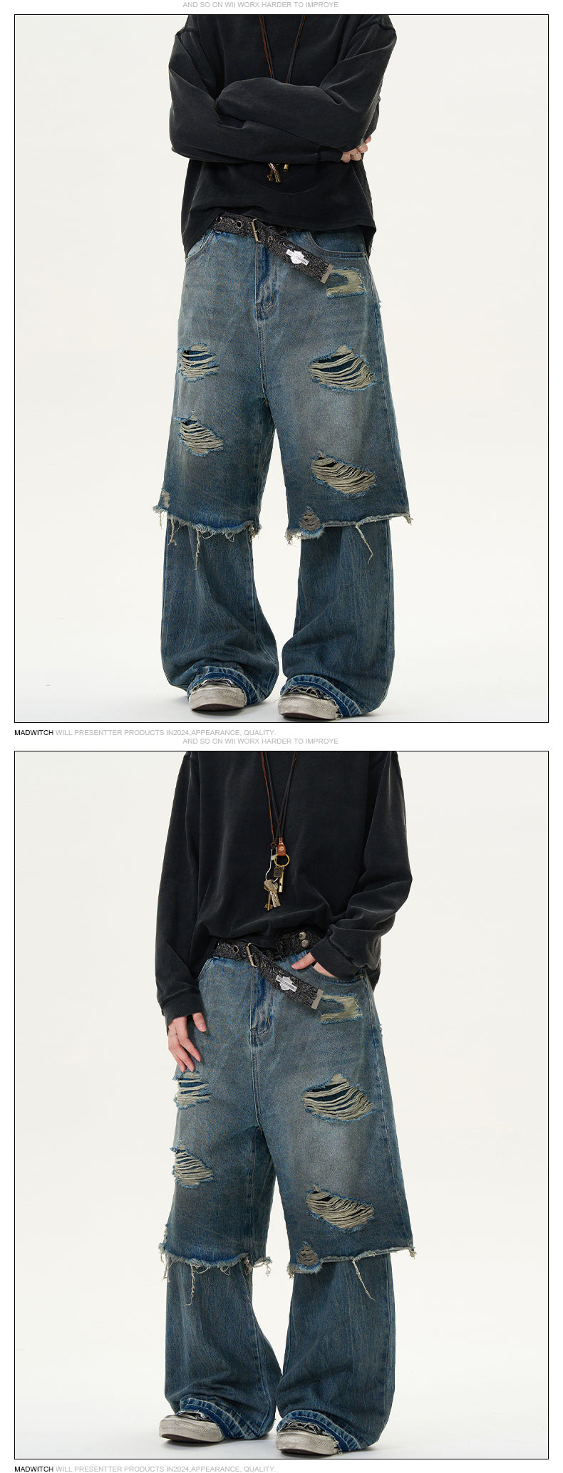 MADWITCH UNISEX POST-APOCALYPTIC STYLE PATCHWORK DENIM #D1651