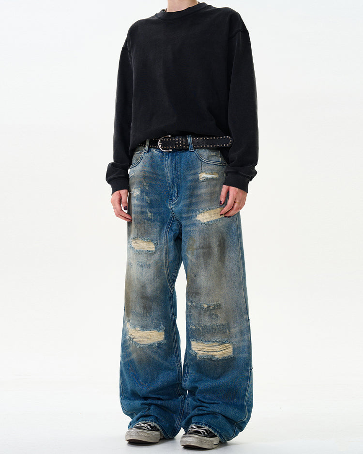MADWITCH VINTAGE DISTRESSED SPRAY-WASHED JEANS #K5357