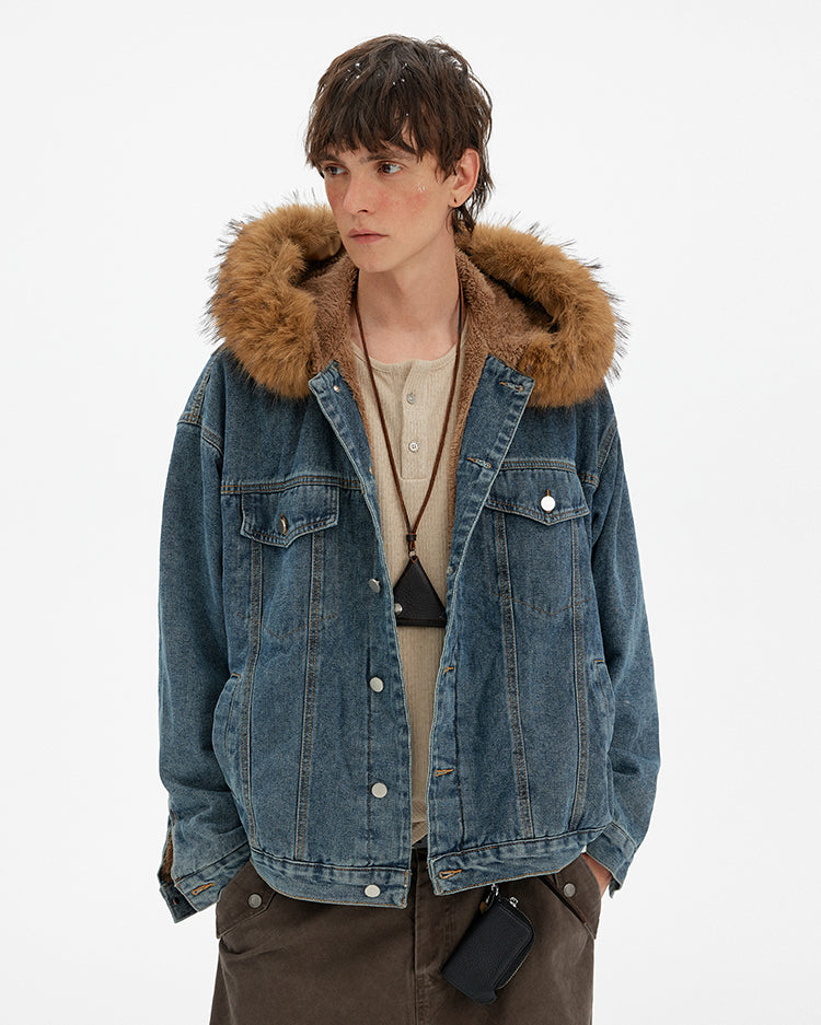 MADWITCH VINTAGE FUR COLLAR DENIM JACKET #RW169