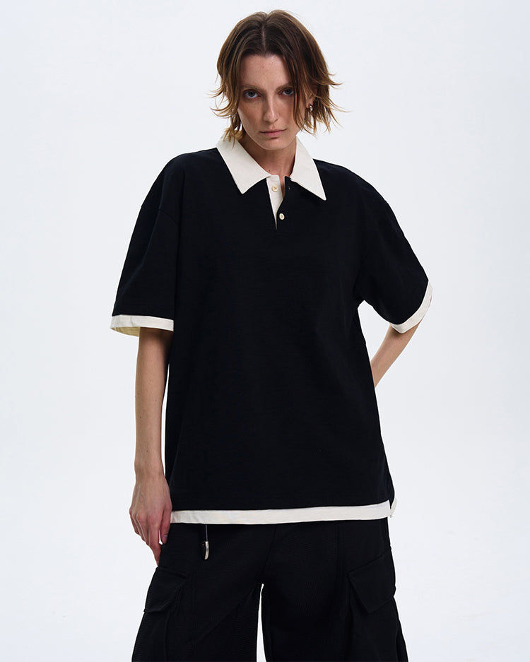 MADWITCH CONTRAST COLLAR SHORT-SLEEVE SHIRT #C1269X25