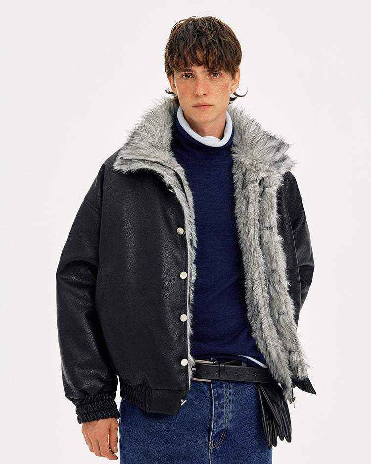 MADWITCH LEATHER QUILTED FUR COLLAR JACKET #AW25502