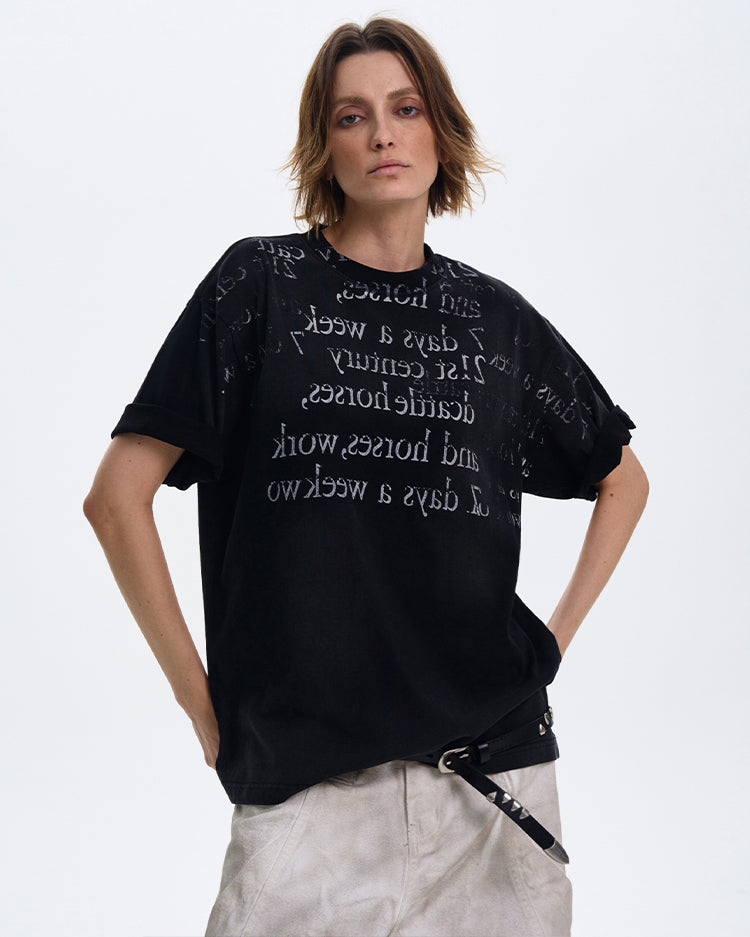 MADWITCH GRADIENT LETTER PRINT T-SHIRT #MD4150