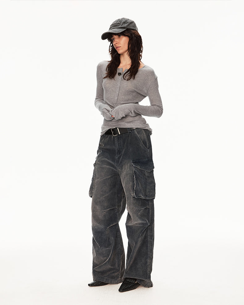 MADWIT DISTRESSED CORDUROY PANTS #Z041