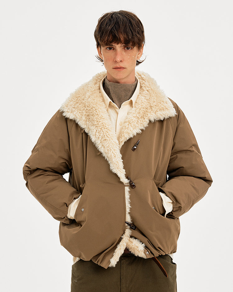 MADWITCH HORN BUTTON FUR COLLAR COAT #AW25509