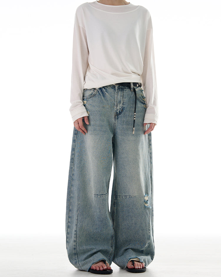 MADWITCH AMERICAN STYLE RIPPED CURVED BLADE JEANS #G6691