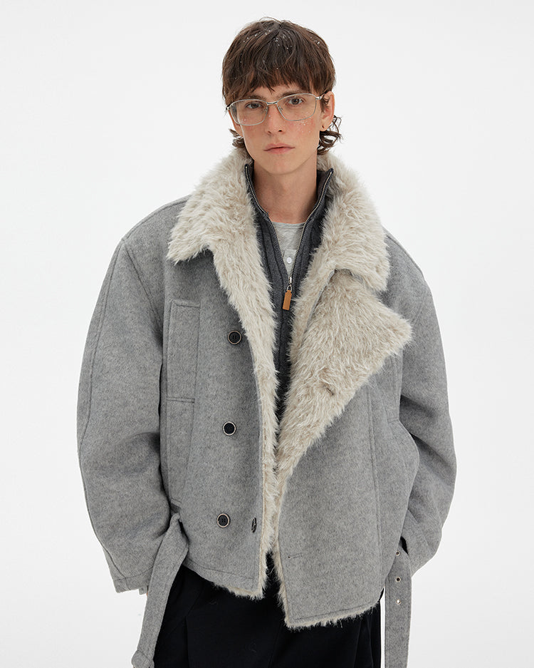 MADWITCH RETRO DOUBLE-BREASTED FUR PARKA #880560