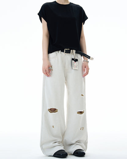 MADWITCH DISTRESSED FLOOR-LENGTH JEANS #58226