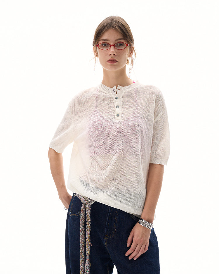 MADWITCH LACE KNIT SHORT SLEEVE TOP #M367