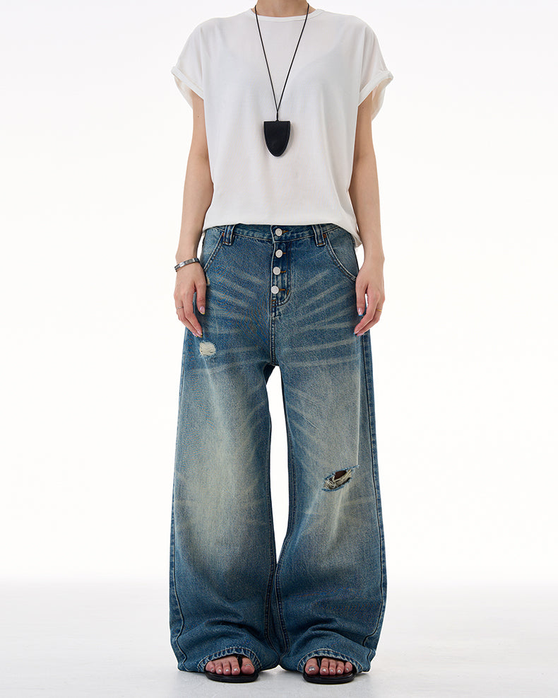 MADWITCH DISTRESSED BUTTON FLY DENIM #CK9623