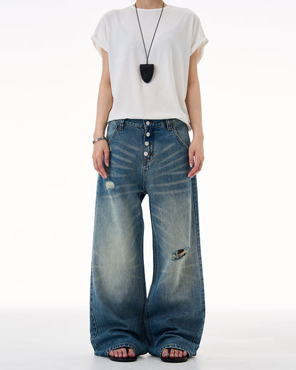 MADWITCH DISTRESSED BUTTON FLY DENIM #CK9623