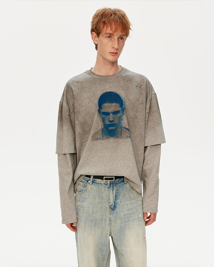 MADWITCH DISTRESSED FAUX LAYER TEE #T631