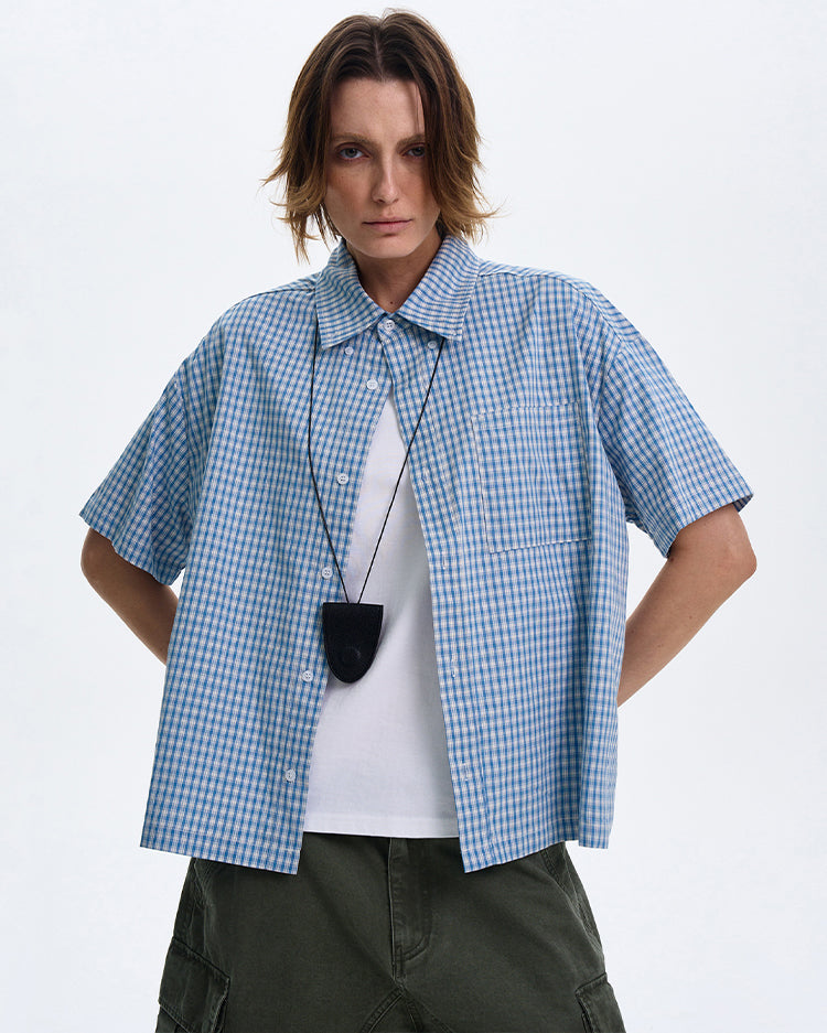 MADWITCH AMERICAN-STYLE PLAID SHORT-SLEEVE SHIRT #CR211