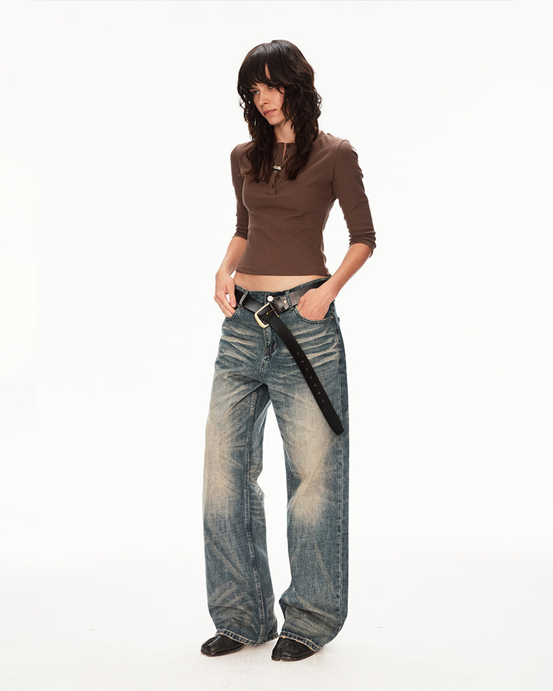 MADWIT DISTRESSED STRAIGHT JEANS #FX082