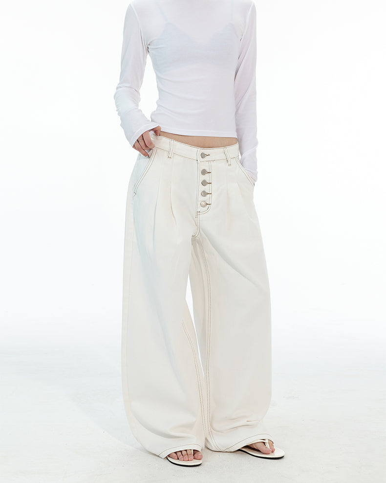 MADWITCH DOUBLE PLEAT BUTTON FRONT JEANS #G6935-1