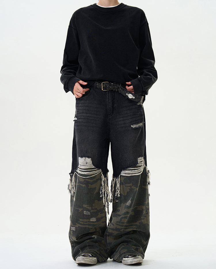MADWITCH PATCHWORK FRINGED DENIM JEANS #WHOA070