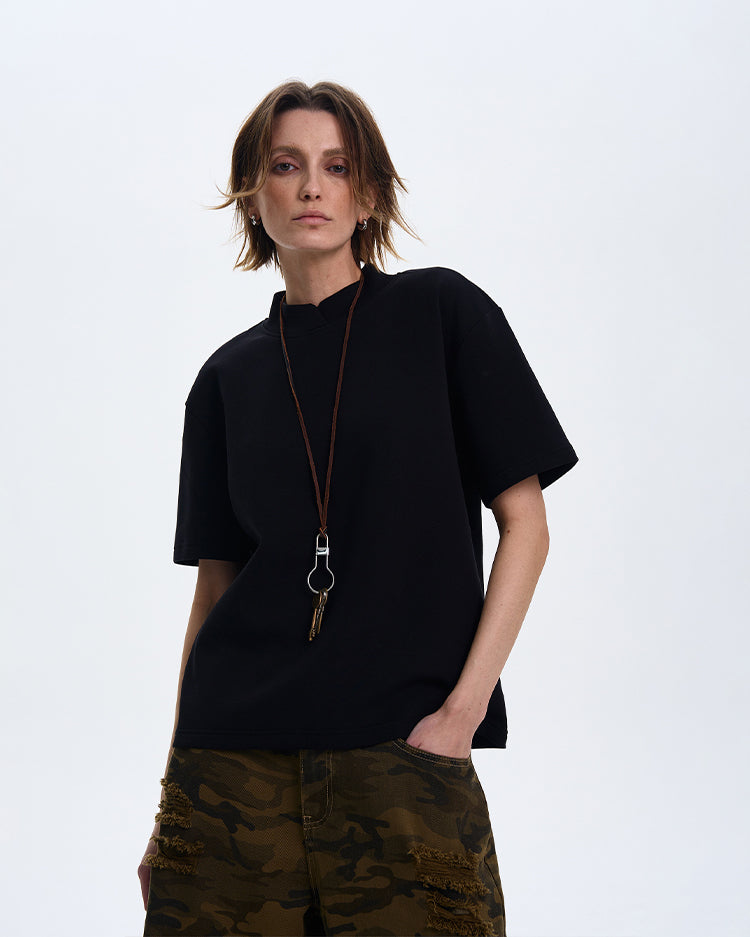 MADWITCH MINIMALIST SMALL COLLAR T-SHIRT #241316