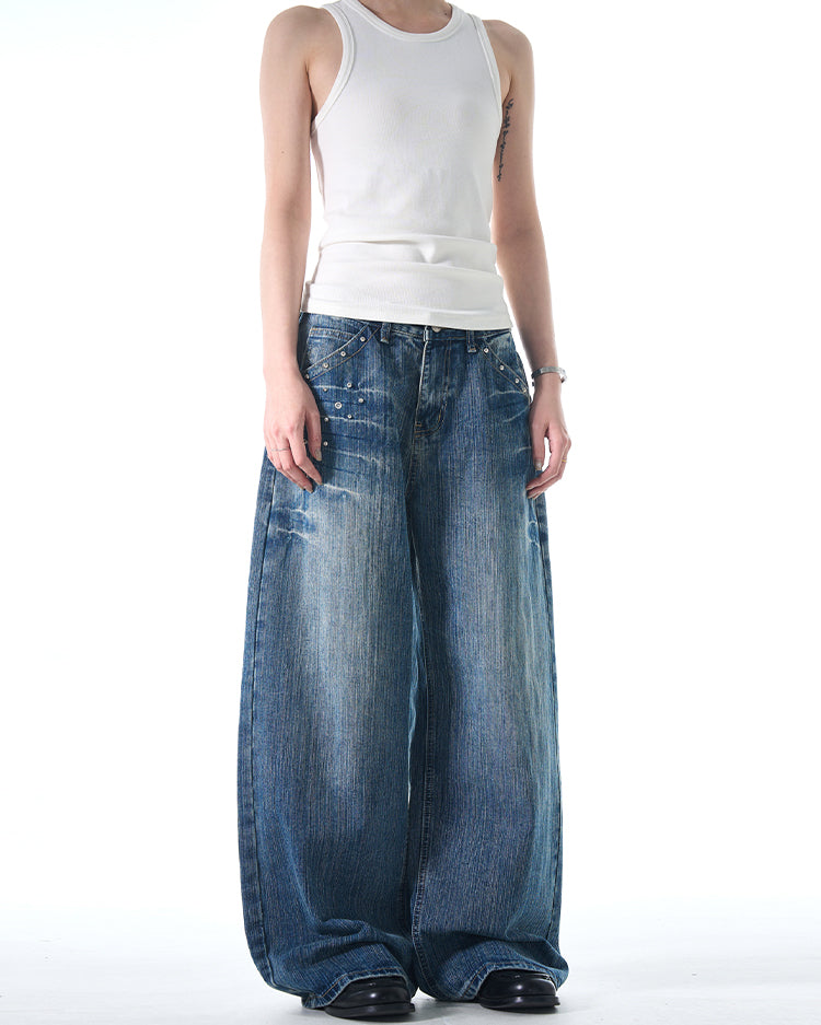MADWITCH STUDDED VINTAGE JEANS #FX069