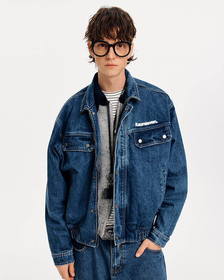 MADWITCH LETTER PRINT WASHED DENIM JACKET #GPCW1351