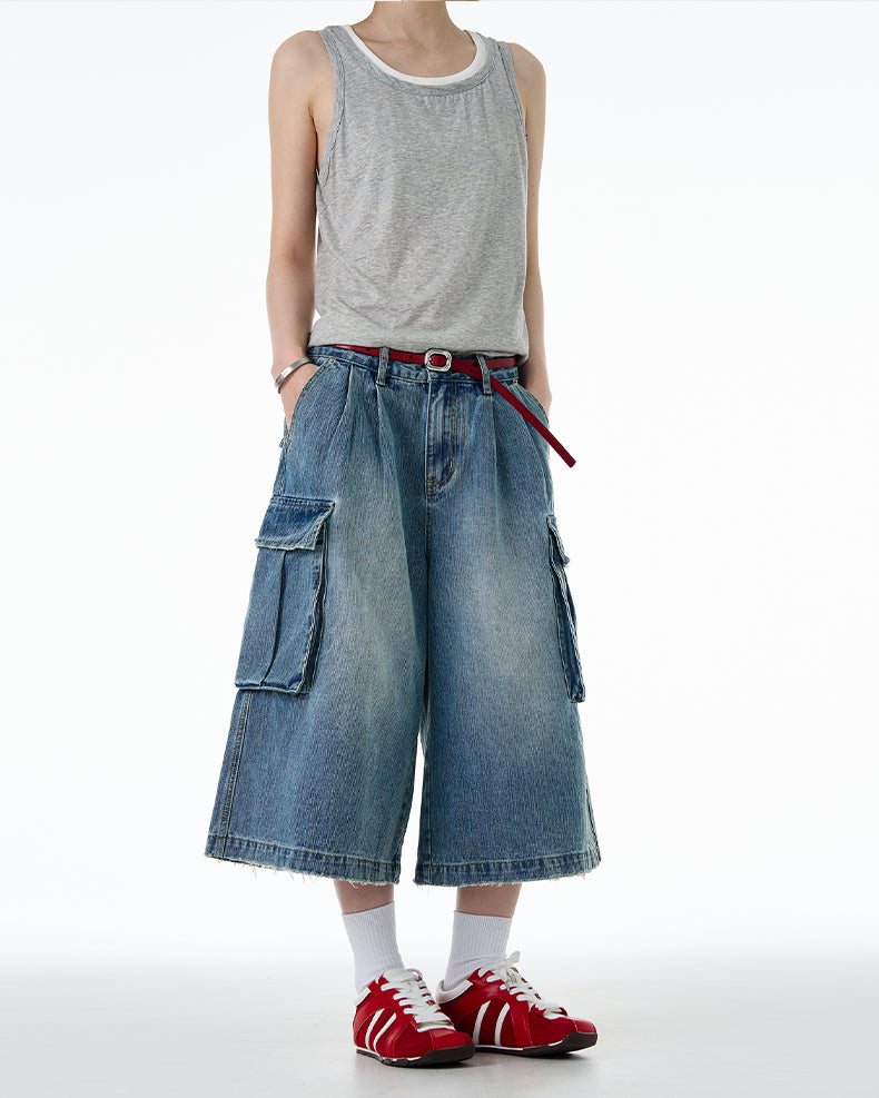 MADWITCH LOOSE CROP CARGO JEANS #9676