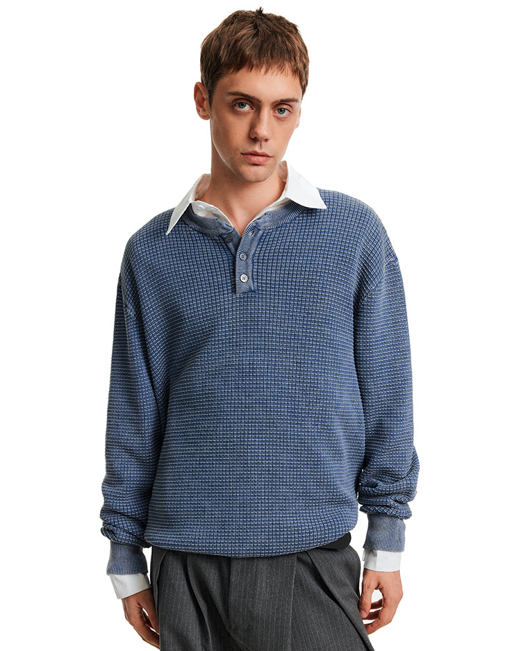 MADWITCH WAFFLE HENLEY KNIT #AK070