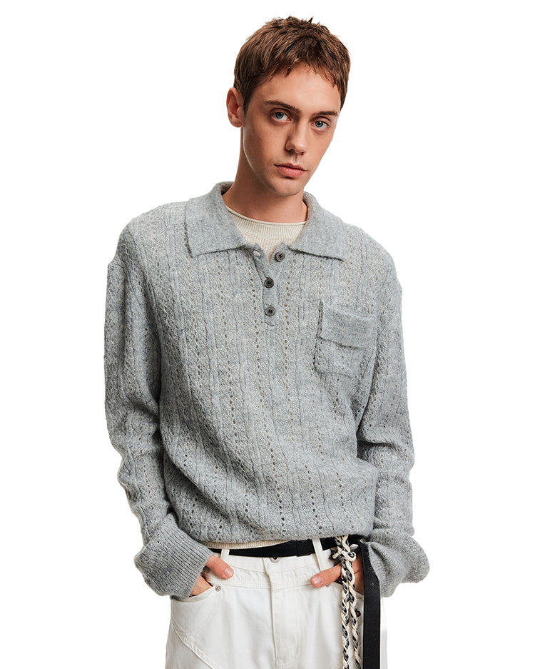 MADWITCH EYELET HENLEY TOP #C2510Q25