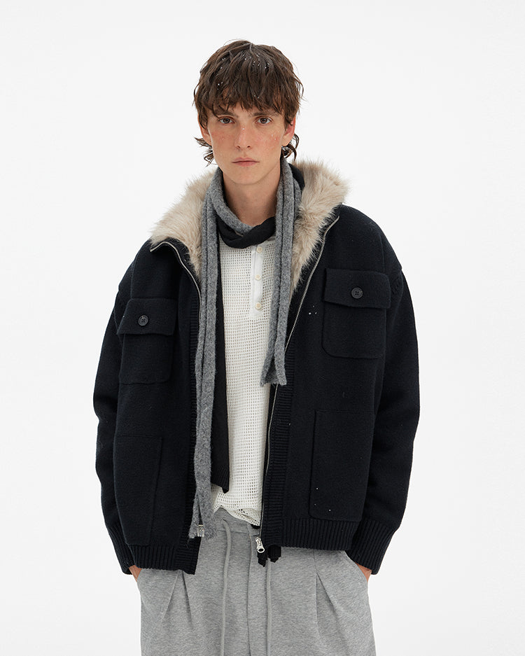 MADWITCH ATMOSPHERIC FUR COLLAR CARDIGAN #6003