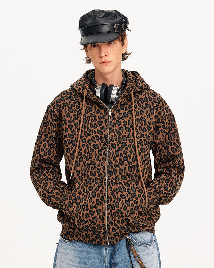 MADWITCH LEOPARD HOODED SWEATSHIRT JACKET #CW1327