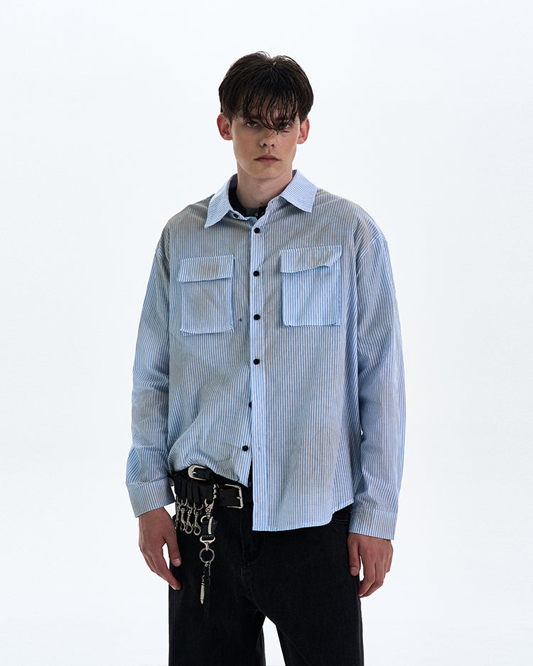 MADWITCH DIRTYFIT STRIPED BUTTON-UP SHIRT #L832