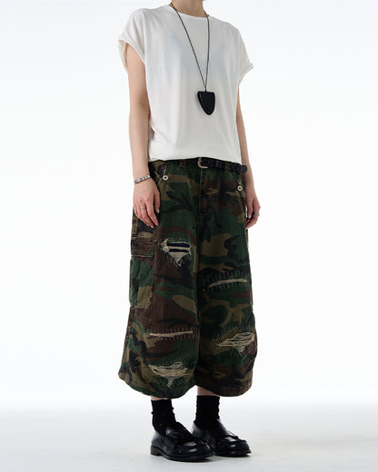 MADWITCH DISTRESSED CAMO SHORTS #Z012