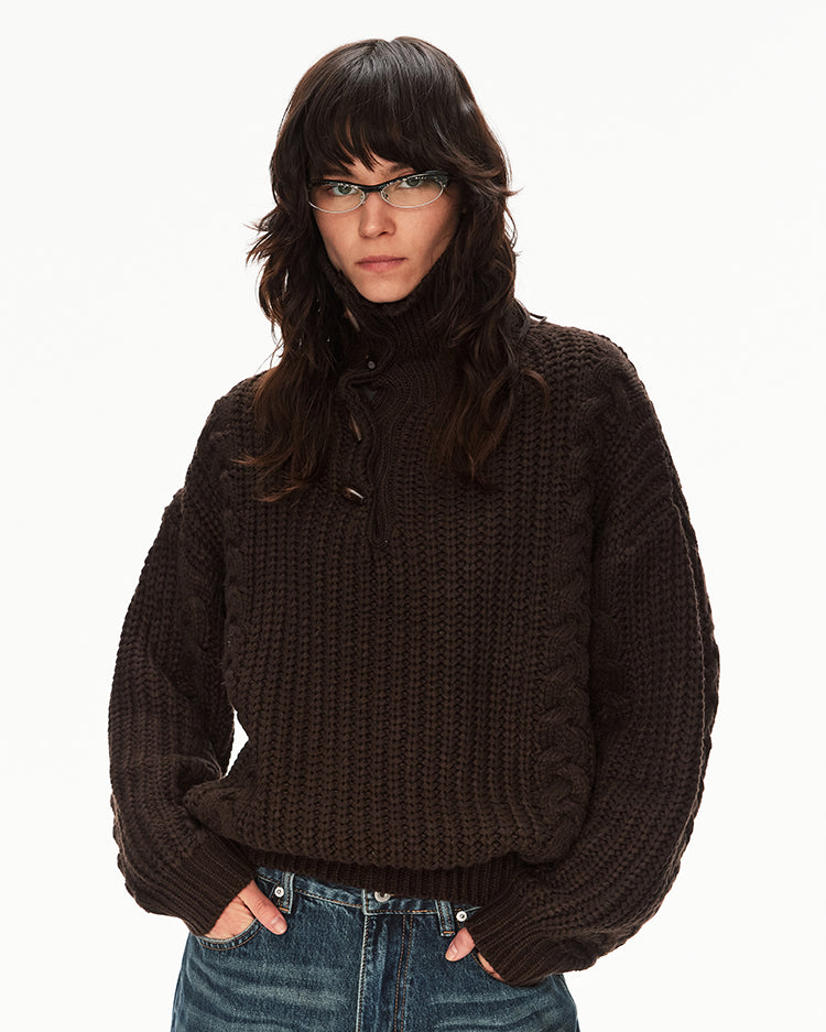 MADWITCH CABLE KNIT STAND COLLAR SWEATER #MY25612