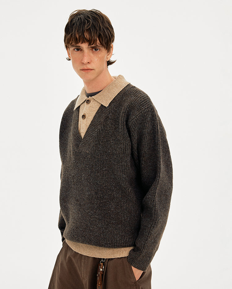 MADWITCH COLORBLOCK FAUX LAYER WOOL SWEATER #STYY8888