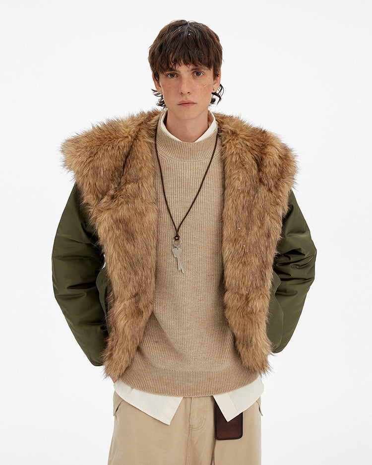 MADWITCH FAUX FUR COLLAR PUFFER JACKET #BM334
