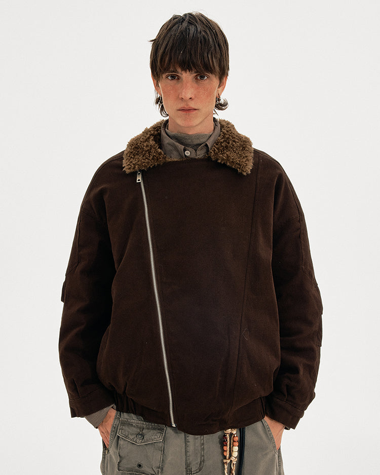MADWITCH DIAGONAL FUR JACKET #MY0212