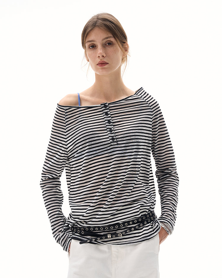 MADWITCH BOAT NECK STRIPED LAYER #MS7558