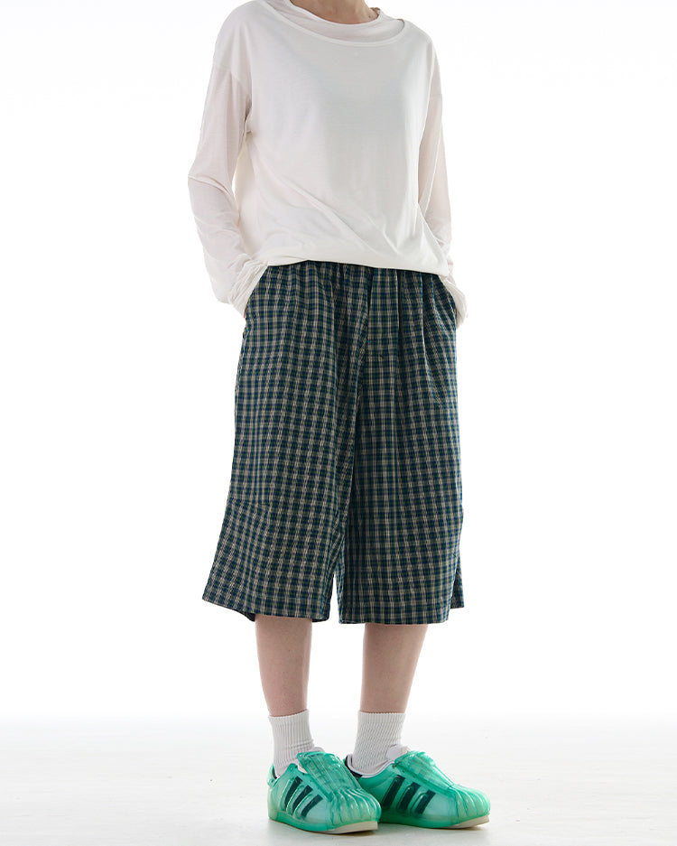 MADWITCH COLORBLOCK PLAID CROPPED CASUAL PANTS #DR3501