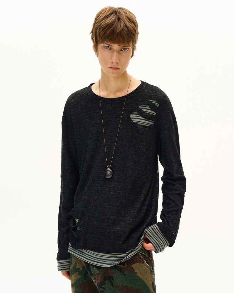 MADWITCH UNISEX DISTRESSED KNIT LONG SLEEVE #SD14