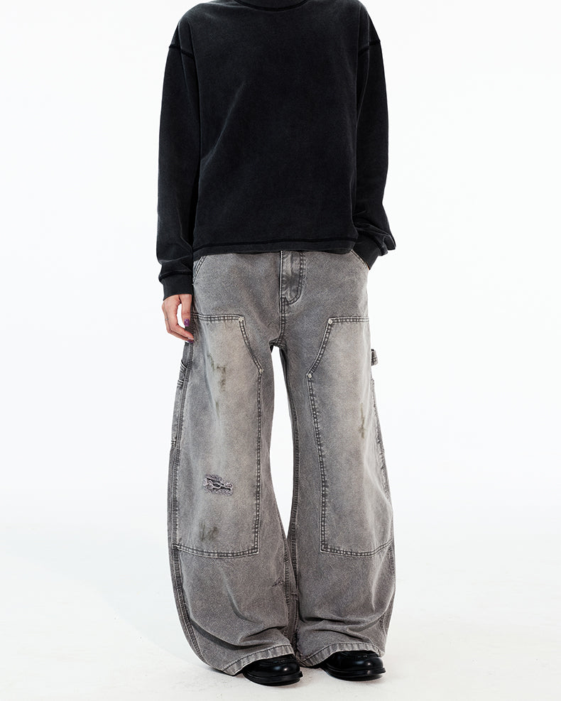 MADWITCH DISTRESSED WIDE WORK PANTS #G6924