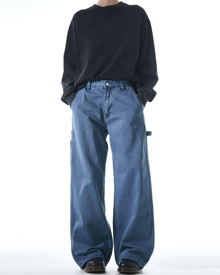 MADWITCH STRAIGHT-LEG FRENCH WORK DENIM PANTS #F9009