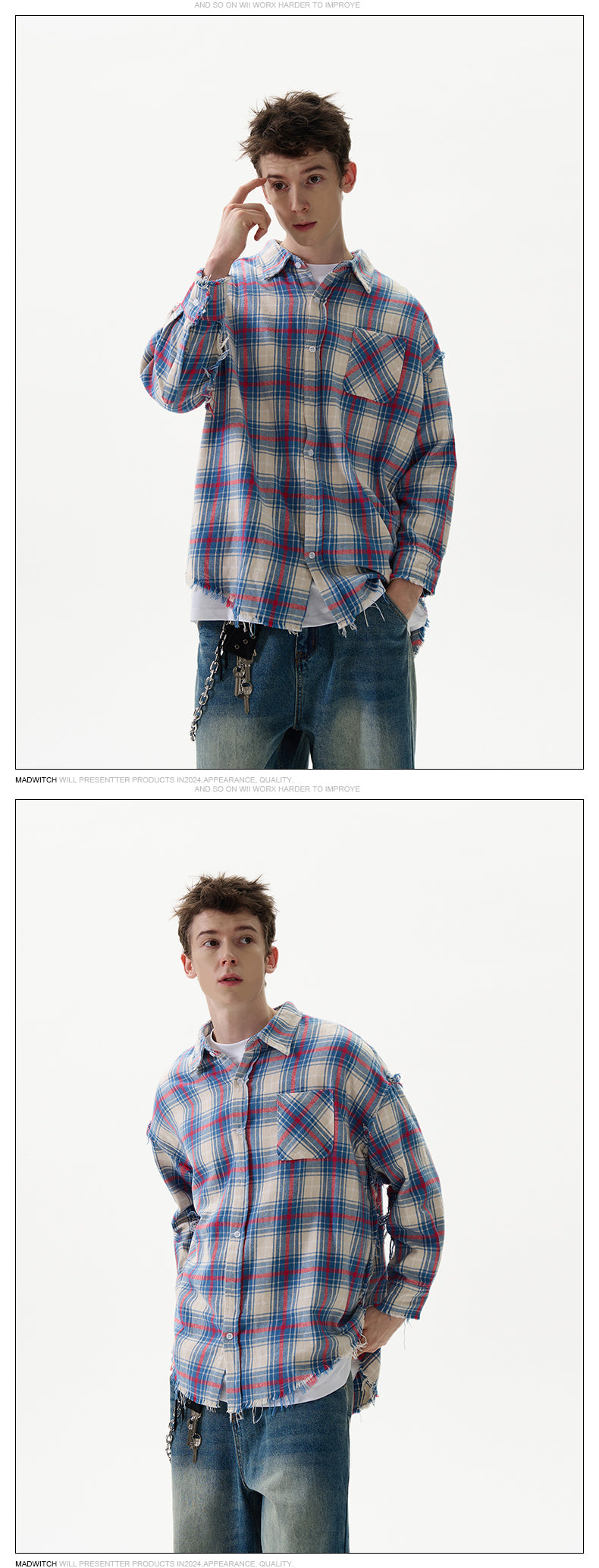 MADWITCH FRAYED CHECK SHIRT #G788