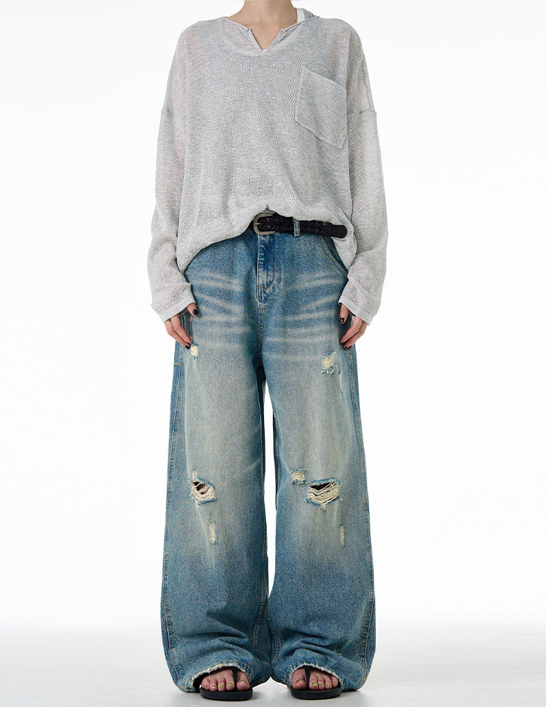 MADWITCH DISTRESSED WASHED DENIM JEANS #CK9555