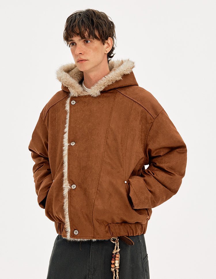 MADWITCH SUEDE HOODED QUILTED FUR JACKET #AW25505