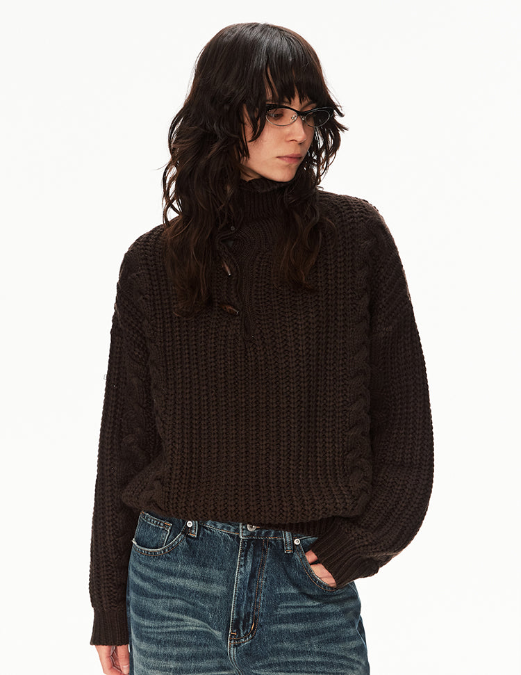 MADWITCH CABLE KNIT STAND COLLAR SWEATER #MY25612
