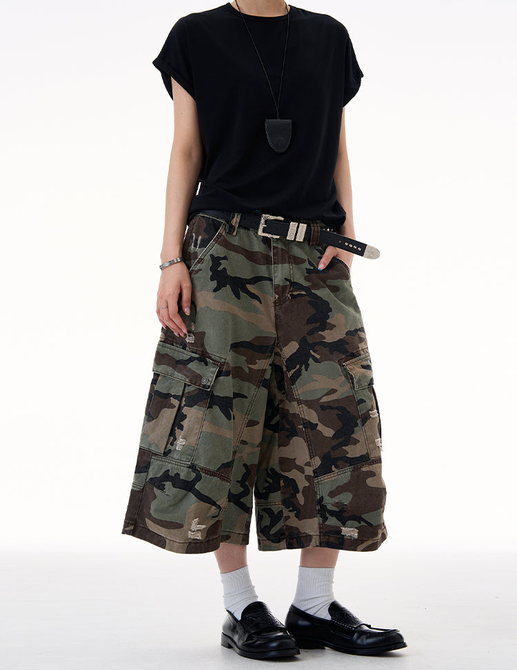 MADWITCH CAMO DISTRESSED UTILITY CAPRIS #CK3512D
