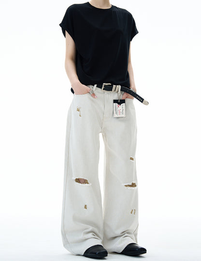 MADWITCH DISTRESSED FLOOR-LENGTH JEANS #58226