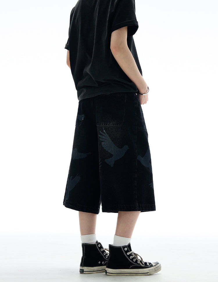 MADWITCH VINTAGE PRINTED CROPPED DENIM PANTS #L533