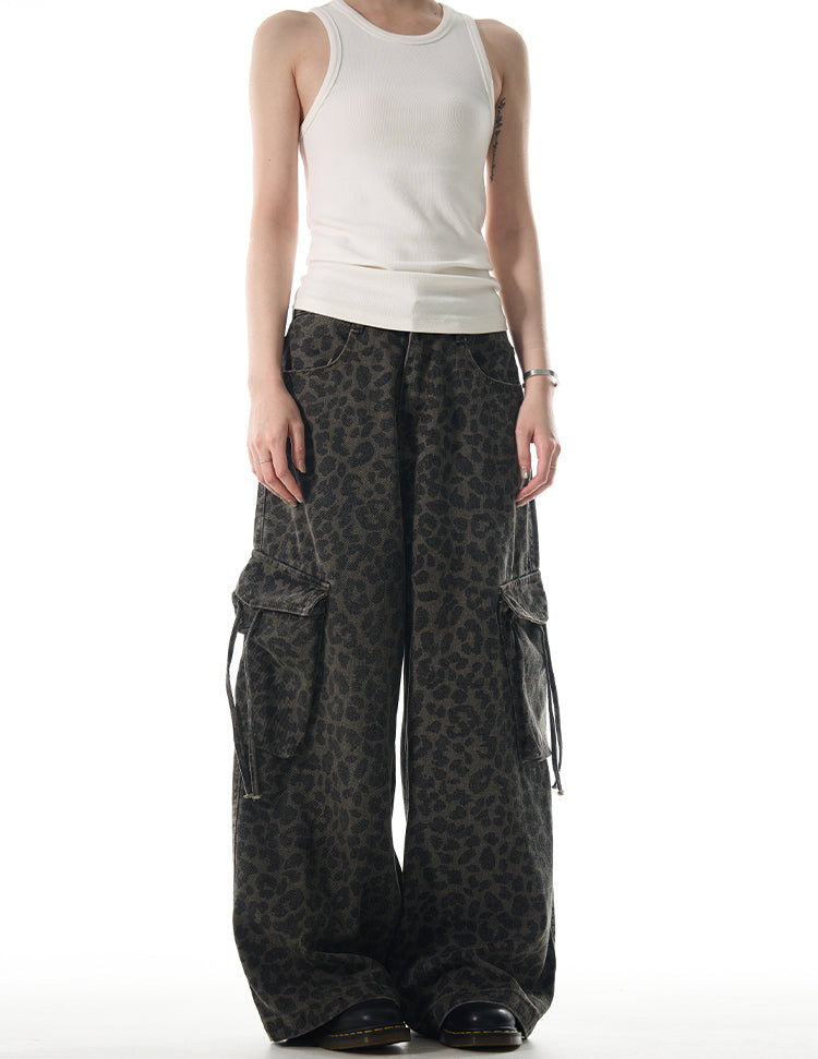 MADWITCH LEOPARD PRINT WIDE-LEG CARGO PANTS #RK179