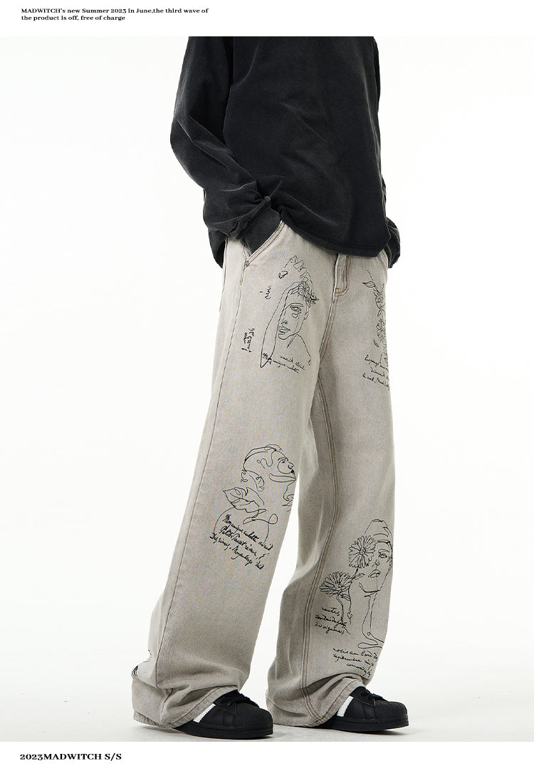 MADWITCH EMBROIDERED WASHED JEANS #WH6860