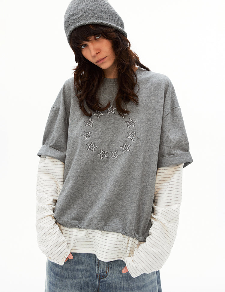 MADWITCH PATCHWORK FAUX LAYER TEE #T633