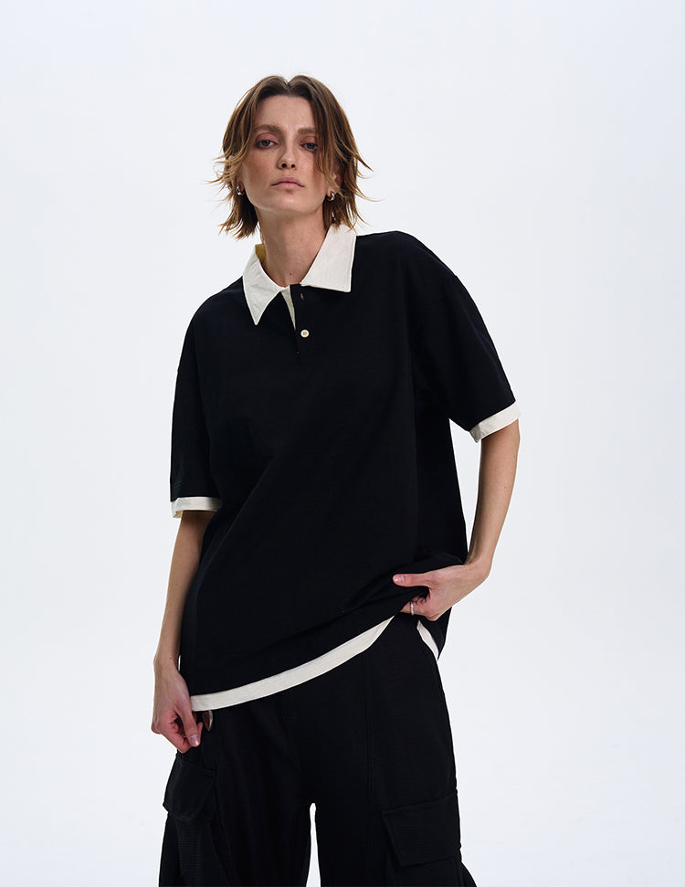 MADWITCH CONTRAST COLLAR SHORT-SLEEVE SHIRT #C1269X25